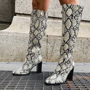 Zara Black and White Snakeskin Heeled Boots